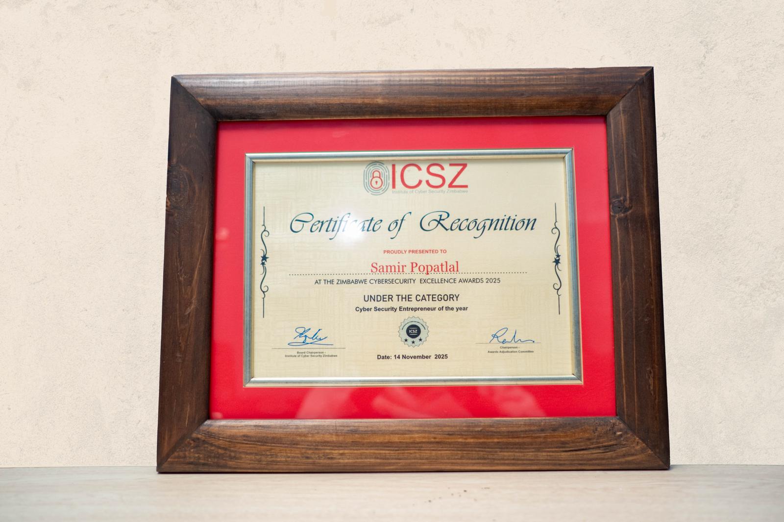 CyberSecurity Initiative of the Year certificate