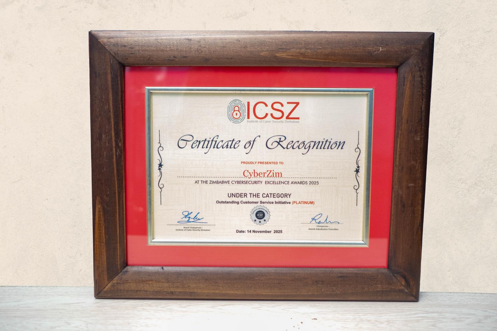 Outstanding Customer Service Initiative Platinum certificate